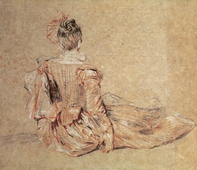 Estudo de uma mulher vista de costas, 1716-18 (giz no papel) de Jean Antoine Watteau